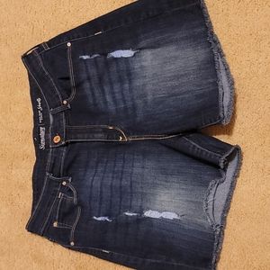 Levi signature high rise dark wash denim distressed shorts